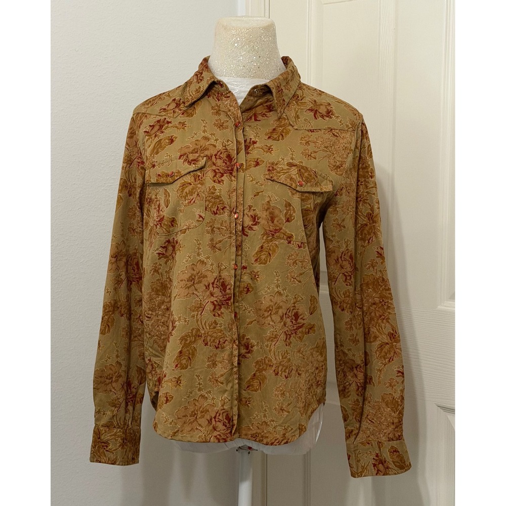 J Peterman Womens sz 10 Floral Western Snap Shirt prairie boho cowgirl vintage